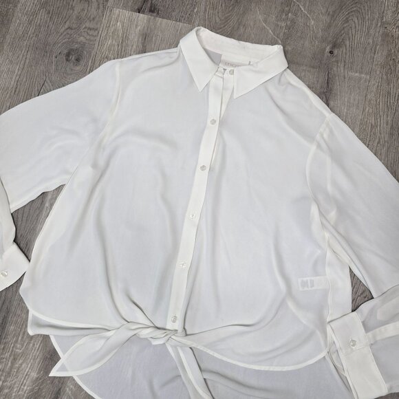 Chicos Womens Button-Up Sheer White Blouse With Tie Front size 2 large 12 - Picture 5 of 6
